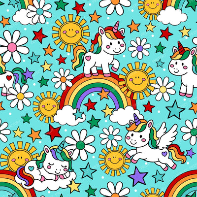 Unicorns Sunshine and Rainbows in Aqua Blue