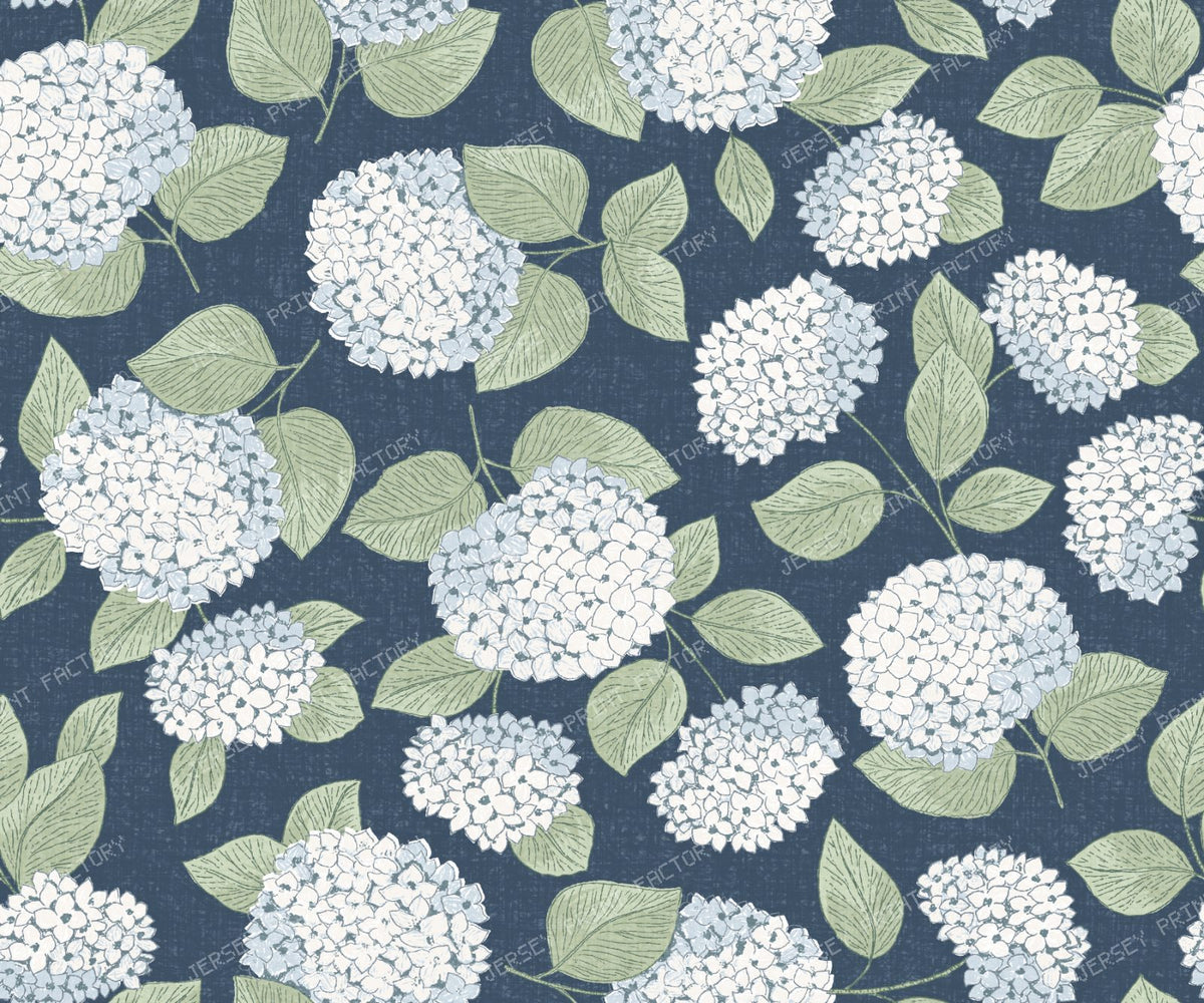 Blue Hydrangea Floral Coastal Grandma Cottage - Light Blue and Green — Navy Blue and Green