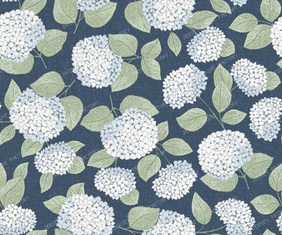 Blue Hydrangea Floral Coastal Grandma Cottage - Light Blue and Green — Navy Blue and Green