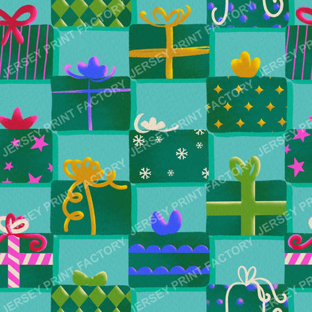 Christmas Gifts Checkerboard on Muted Purple — Turquoise