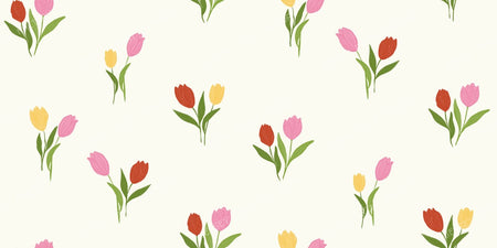 Blooming Colorful Tulip florals in pink red and yellow on cream