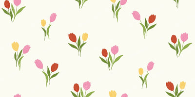 Blooming Colorful Tulip florals in pink red and yellow on cream