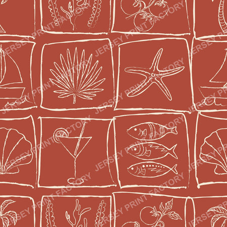 Hand Drawn Mediterranean Coastal Tiles Tuscan Terracotta