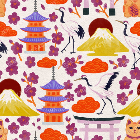 Bright Orange and Purple, springtime Japan - Off White