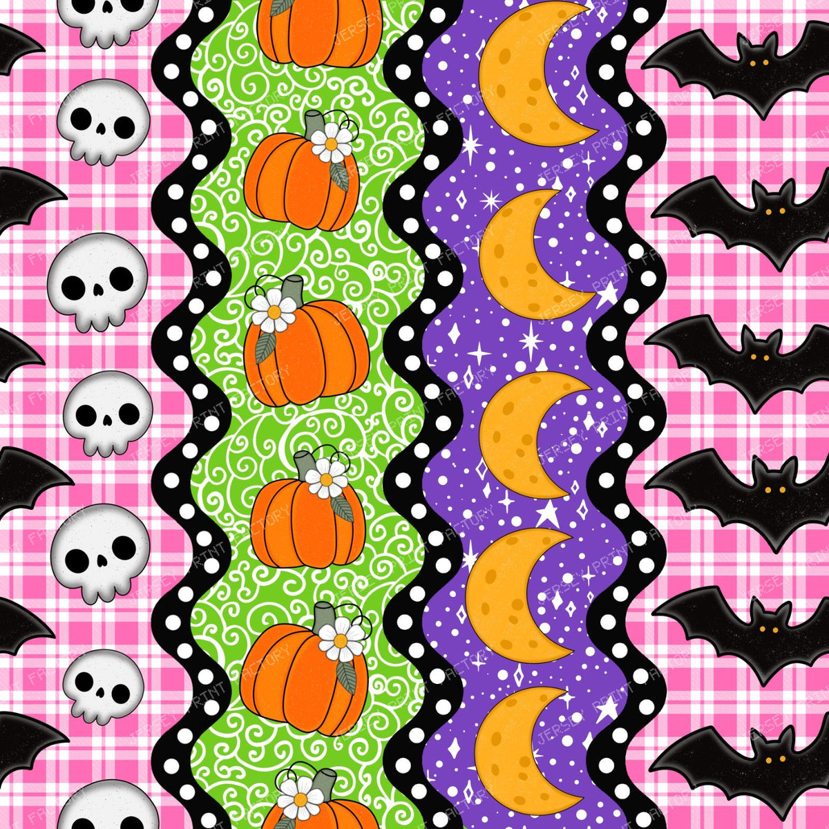Colorful Halloween Stripes With Pumpkins Bats Skulls