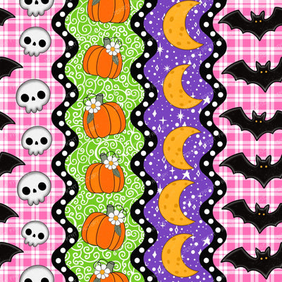 Colorful Halloween Stripes With Pumpkins Bats Skulls