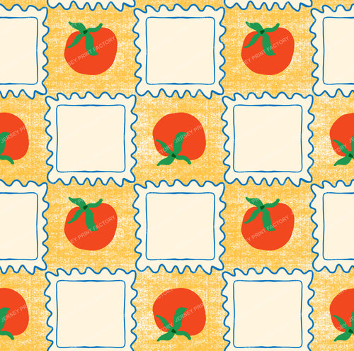 Fun Tomato Ravioli Pasta Checkerboard in Yellow Copyrighted Design