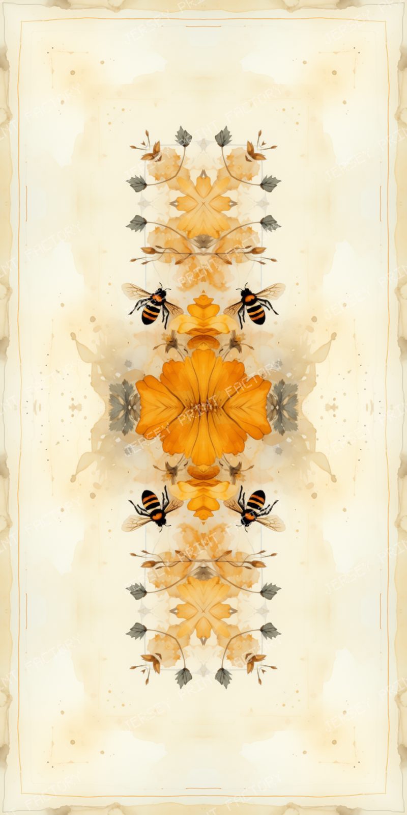 Abstract Rocky Mountain Wildflower and Bee Watercolor Fabric Printing