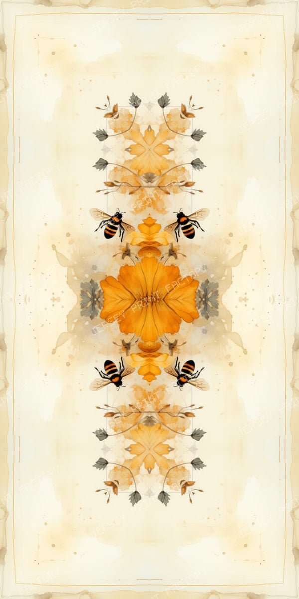 Abstract Rocky Mountain Wildflower and Bee Watercolor Fabric Printing