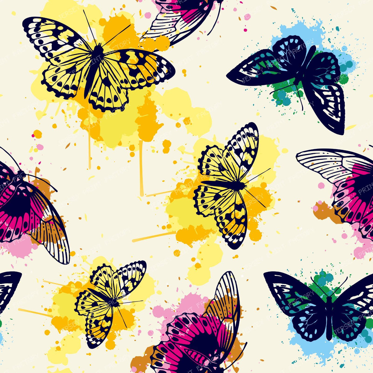 Pattern Of Butterflies, Butterfly Silhouettes, Watercolor Splatters