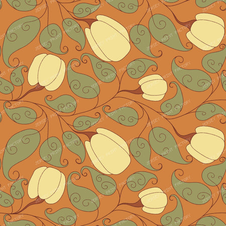 Scrolling Pumpkin Vine Fall Botanical/ Old Harves Lane Orange and Butter Yellow