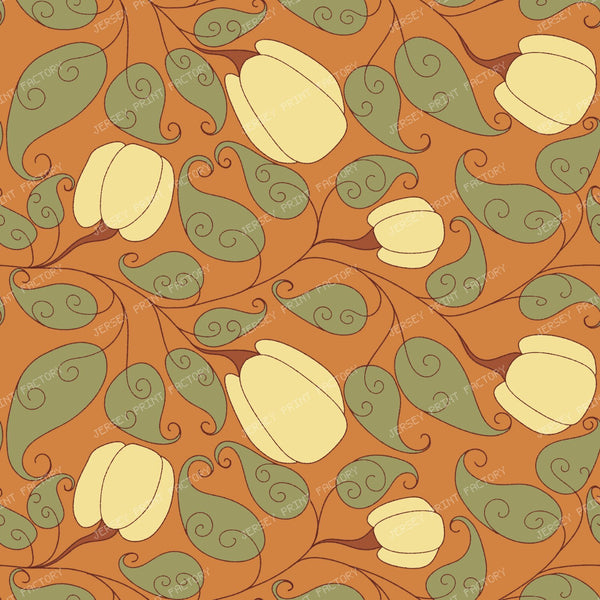 Scrolling Pumpkin Vine Fall Botanical/ Old Harves Lane Orange and Butter Yellow
