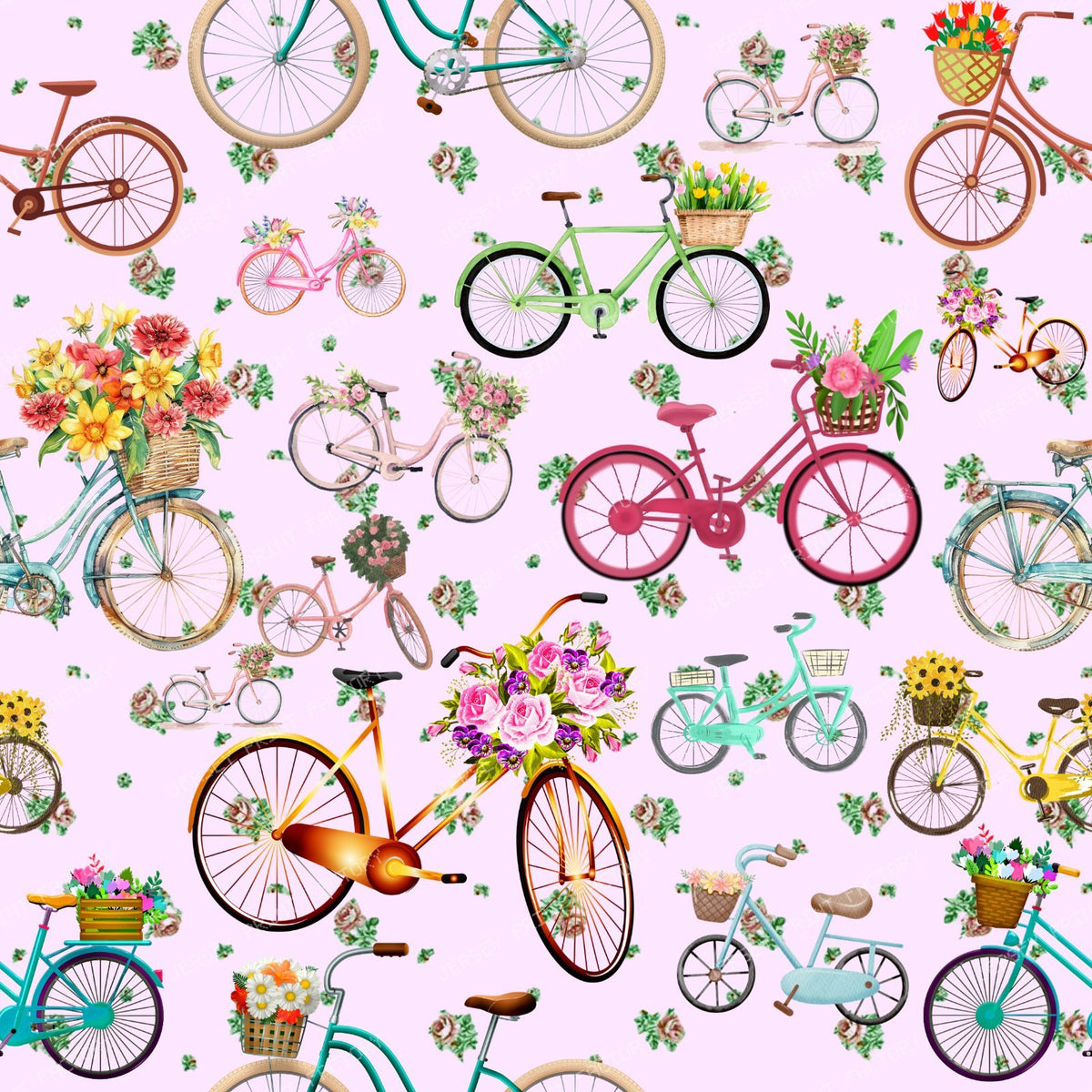 Pedal Bikes and Flower Baskets Tea Roses Light Pink