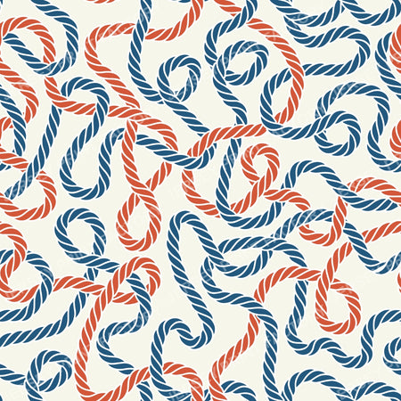 Tangled Nautical Rope Terracotta Blue Fabric