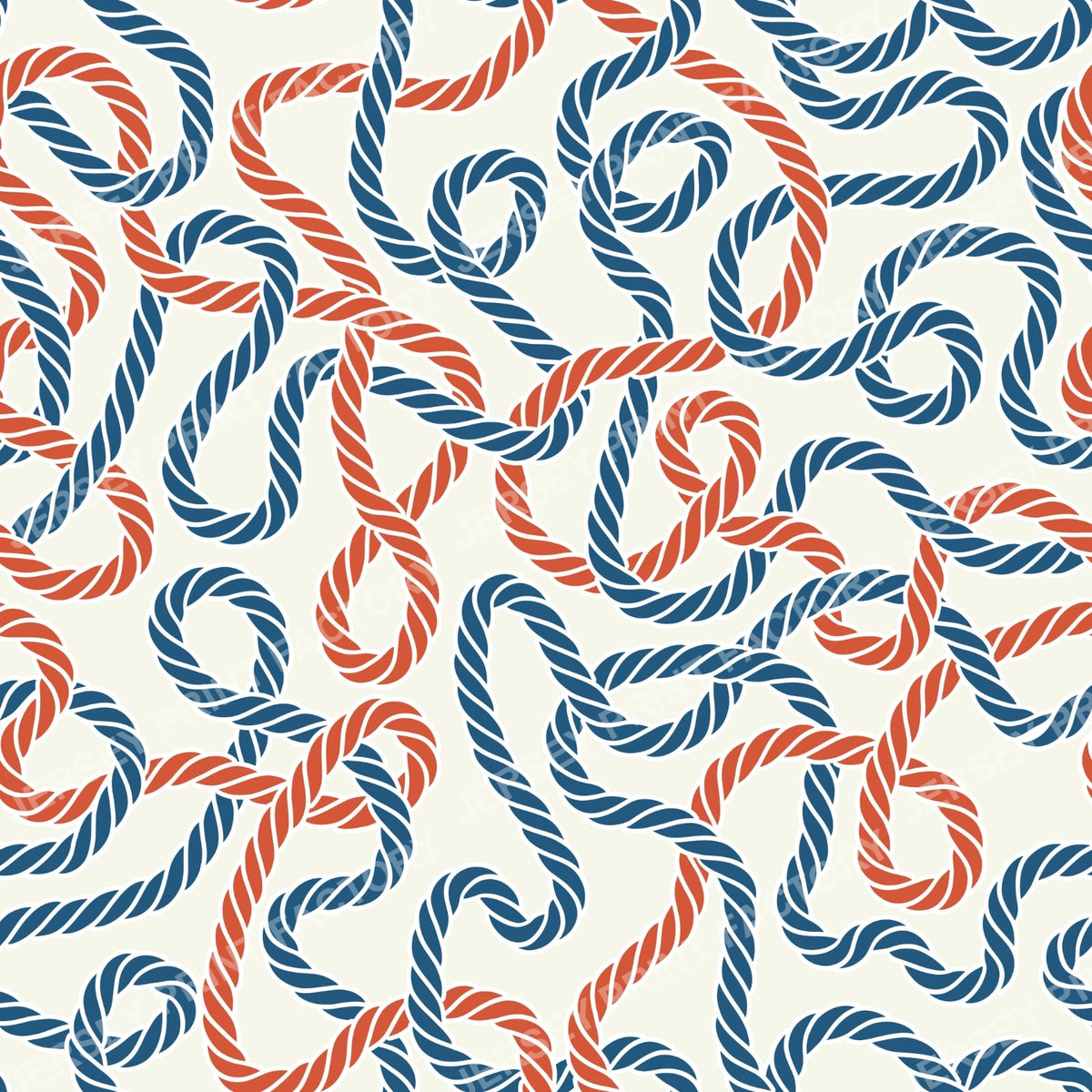 Tangled Nautical Rope Terracotta Blue Fabric