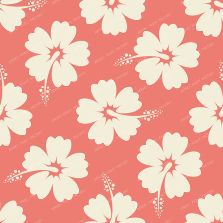 Hibiscus Tropical Floral Pattern Ivory on Coral