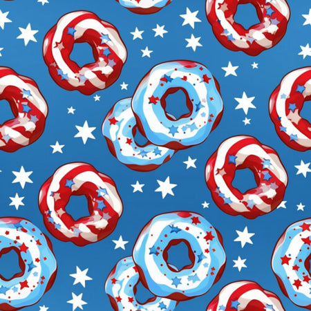 Cute 4th of July Patriotic Donuts and Stars Seamless Pattern