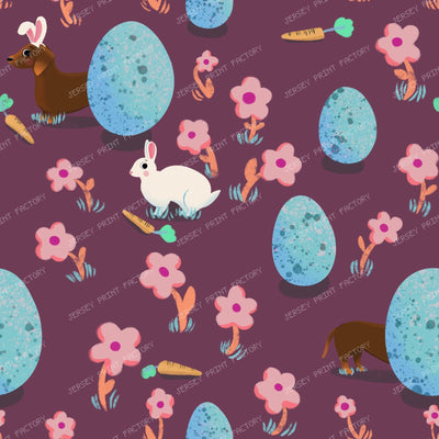 Easter egg hunt, sausage dog and bunny rabbit - purple — Plum red