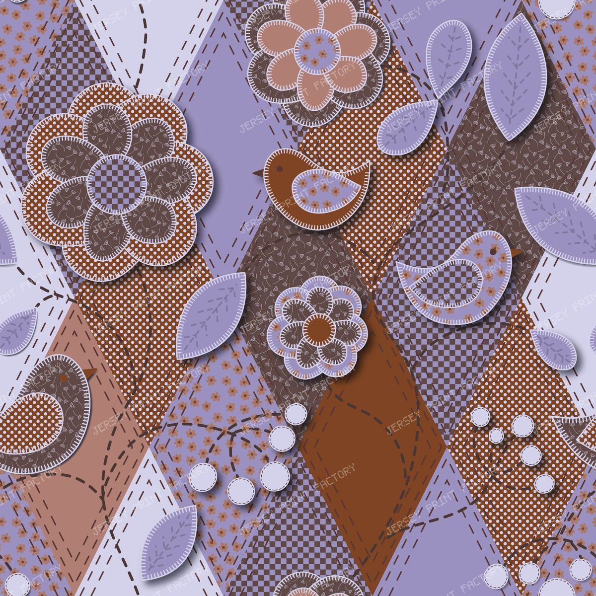 Folk Art Patchwork Floral Applique Pattern multi purple