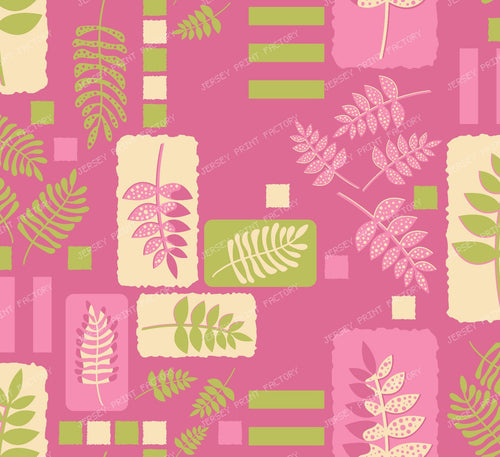 Leafs and blocks Island print - olive green and sky blue — Pink, green