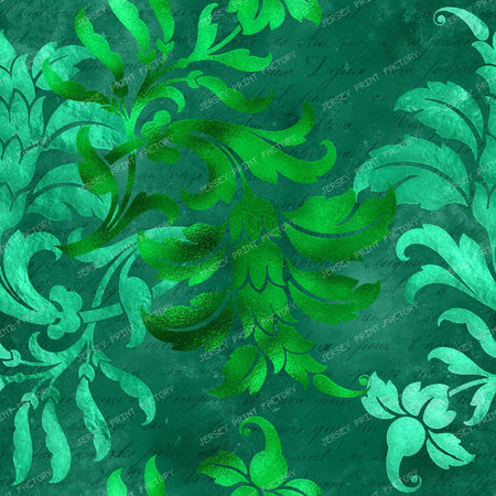 Emerald Jewel Tone Green Fancy Baroque Damask Ornate Pattern