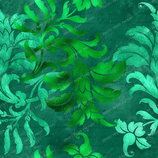 Emerald Jewel Tone Green Fancy Baroque Damask Ornate Pattern