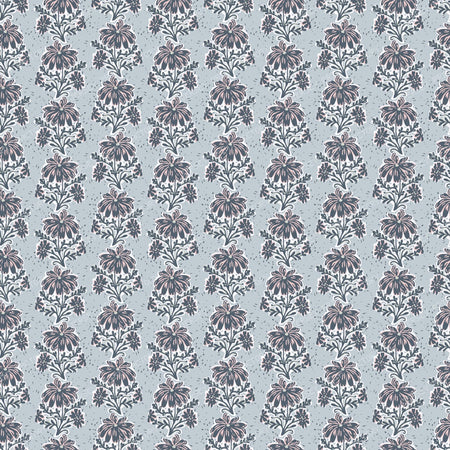 Cecily  Playful Block Print Floral   Lilac & Teal — Pale Dusty Blue & Pink