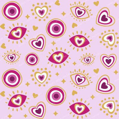 Evil Eye Pattern, Turkish Eye, Mati, Nazar, Hearts, Blue, Gold — Pink 4