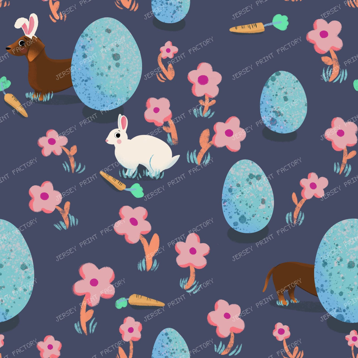 Easter egg hunt, sausage dog and bunny rabbit - purple — Dusty blue
