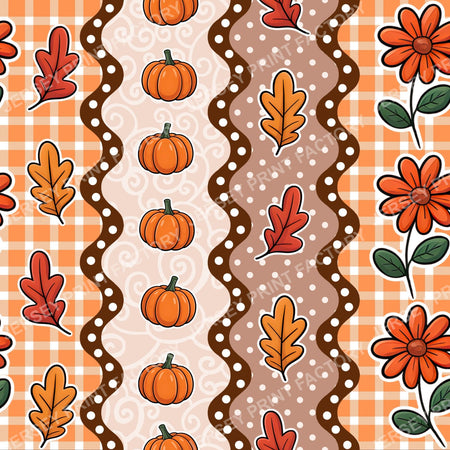Fall Autumn Patchwork Stripes with Pumpkins Flowers Leaves Plaid