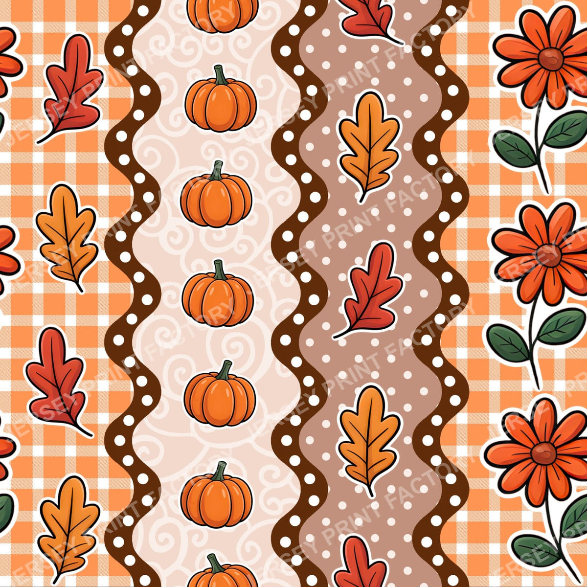 Fall Autumn Patchwork Stripes with Pumpkins Flowers Leaves Plaid