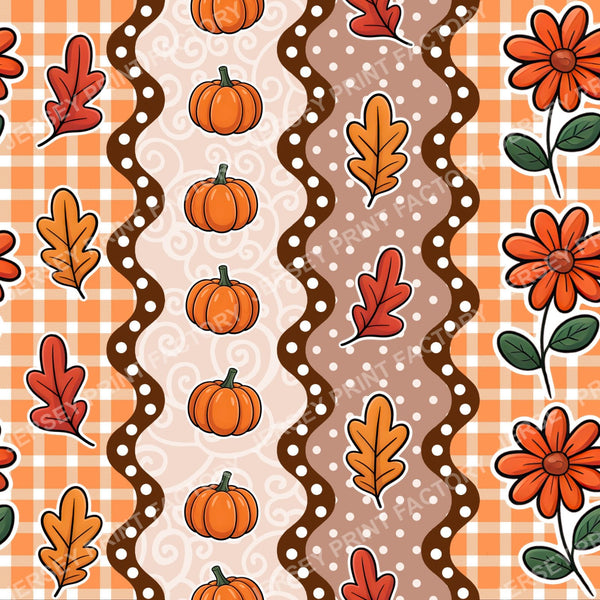 Fall Autumn Patchwork Stripes with Pumpkins Flowers Leaves Plaid
