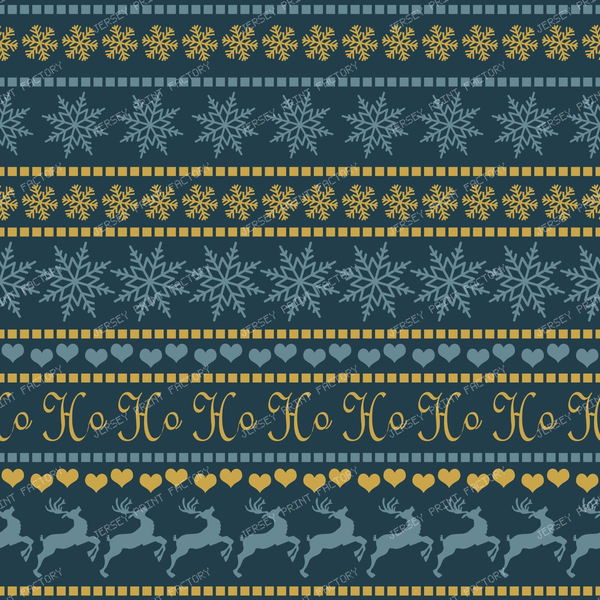 Ugly Christmas Sweater, Snowflakes, Hearts, Reindeer, Blue — Blue and Yellow