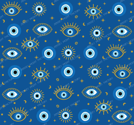 Evil Eye Pattern, Turkish Eye, Nazar, Mati, Mataki, Hamsa, Moon, Stars — Navy Blue