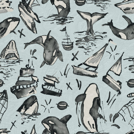 Orcas Breaking Boats Modern Toile