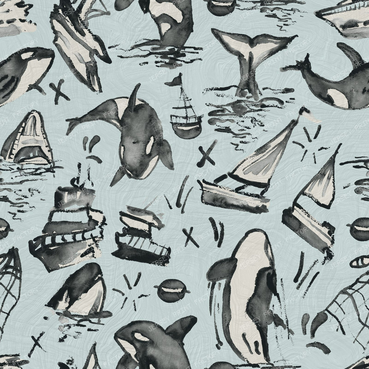 Orcas Breaking Boats Modern Toile