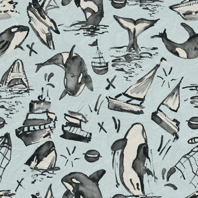 Orcas Breaking Boats Modern Toile