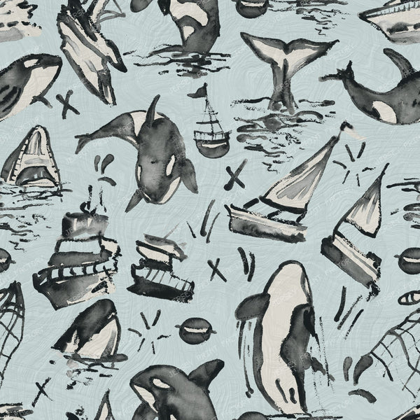 Orcas Breaking Boats Modern Toile