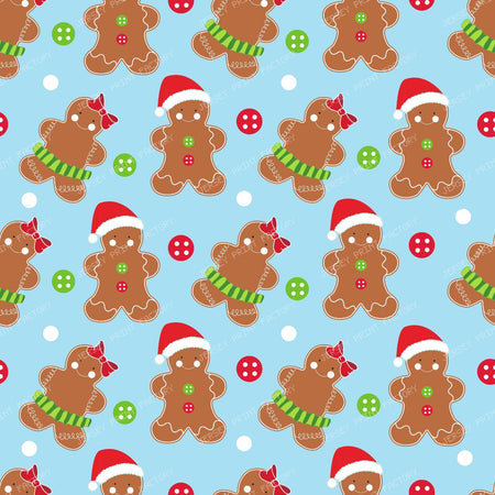 Gingerbread Man, Gingerbread Girl, Santa Hat, Buttons — Blue