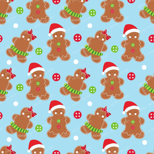 Gingerbread Man, Gingerbread Girl, Santa Hat, Buttons — Blue