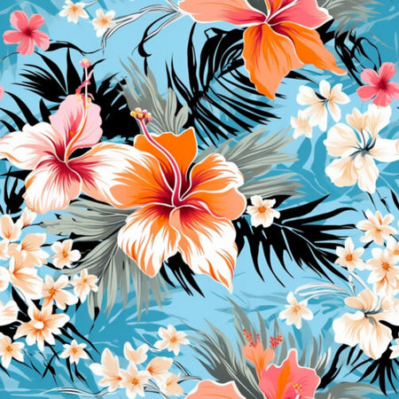 Vibrant Tropical Hibiscus Seamless Pattern