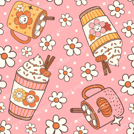 Fall Pumpkin Spice Coffee And Cocoa Drinks On Pink