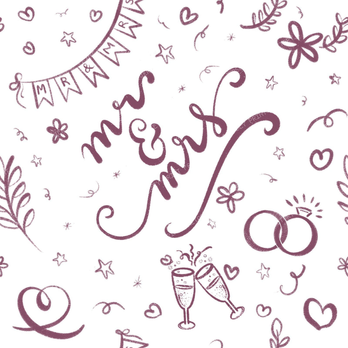 Mr & Mrs Wedding Doodles in Sage Green, engagement, bride, groom, i do — Red