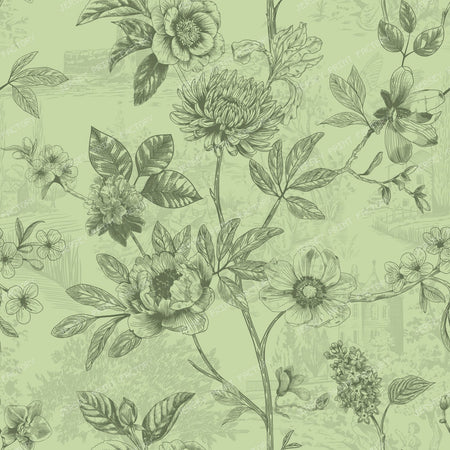 2026 PJP 100 — 20 Country Roses Floral Vines Pen and Ink French Provincial - Sage Green