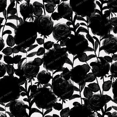 Black Silhouette Rose Floral on White