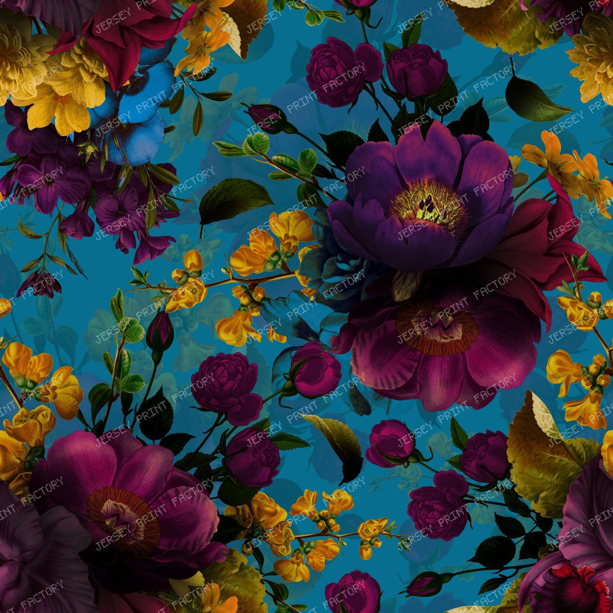 Golden Yellow and Purple Roses – Vintage Victorian Grandmillennial Romance - Blue