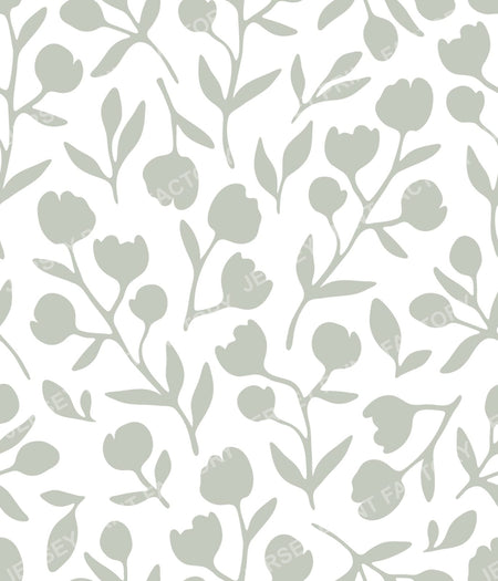 Fleurline - Modern Vintage Floral Silhouette - Sage Green on White