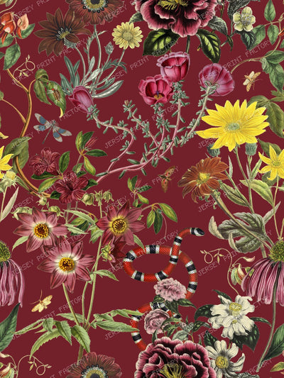 Burgundy Flowers Garden at Midnight Vintage Chic Dark Floral Botanical Pattern - Black — Burgundy