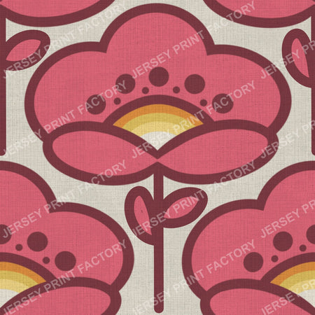 Bold 70s Pink Flower On a Soft Grey Background, Vintage Retro Mod Floral Design