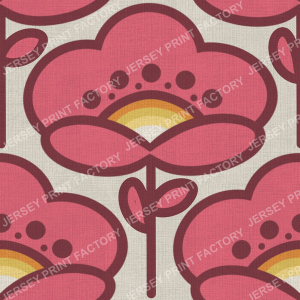Bold 70s Pink Flower On a Soft Grey Background, Vintage Retro Mod Floral Design